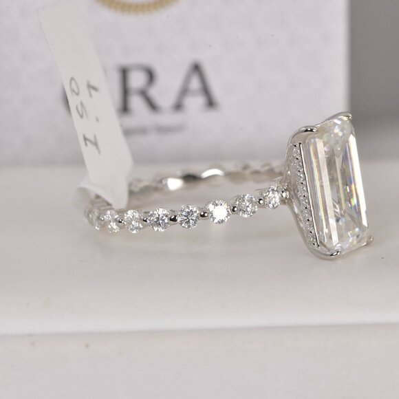 Moissanite Emerald Cut Full Eternity Enagagement Ring 10.6tcw - Picture 3 of 10
